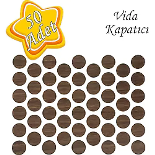 50 Adet Ceviz Vida Kapatıcı Ahşap Desenli Yapışkanlı Vida Tapası Tıpası Kapağı Vida Gizleyici