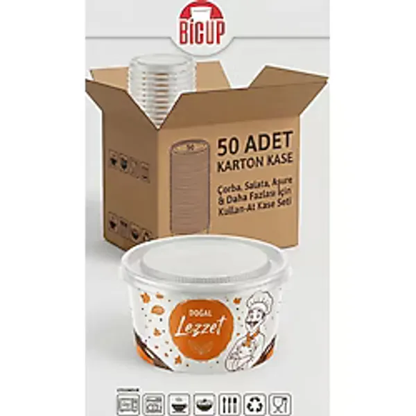 50 Adet Kapaklı Karton Kase Çorba Salata Aşure Yemek Kasesi Piknik Tabağı 14 Oz Karton Kase Isıya Dayanıklı Parti Organizasyon Kasesi