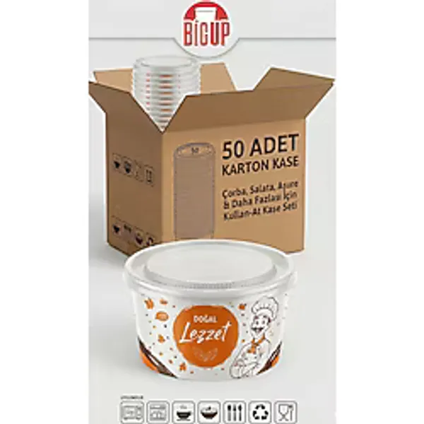 50 Adet Kapaklı Karton Kase Çorba Salata Aşure Yemek Kasesi Piknik Tabağı 14 Oz Karton Kase Isıya Dayanıklı Parti Organizasyon Kasesi Beyaz