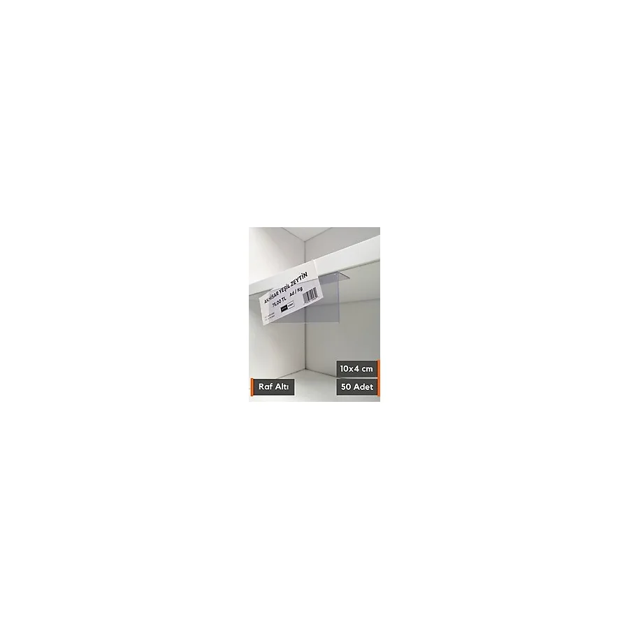 50 Adet Pvc Şeffaf Etiketlik Isimlik Yapışkanlı Dik Açılı Etiket Cebi Plastik L Etiketlik Parlak Etiket Kart Koyma Cebi Etiket Koruyucu Cep - Raf Altı - 10x4 cm