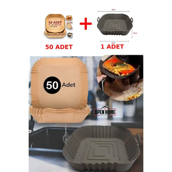 50 Adet Tek Kullanımlık Kare Tabak Model Pişirme Kağıdı Ve 20 Cm Kare Pişirme Matı