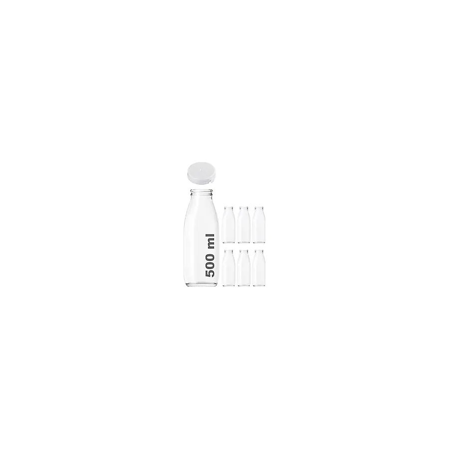 500 ml Şeffaf Sürahi Süt, Ayran, Su, Limonata, Meşrubat Şişesi 500 Cc Yırtmalı Kapaklı Cam Şişe 6 Adet (6, Beyaz Kilitli Kapak, 500)