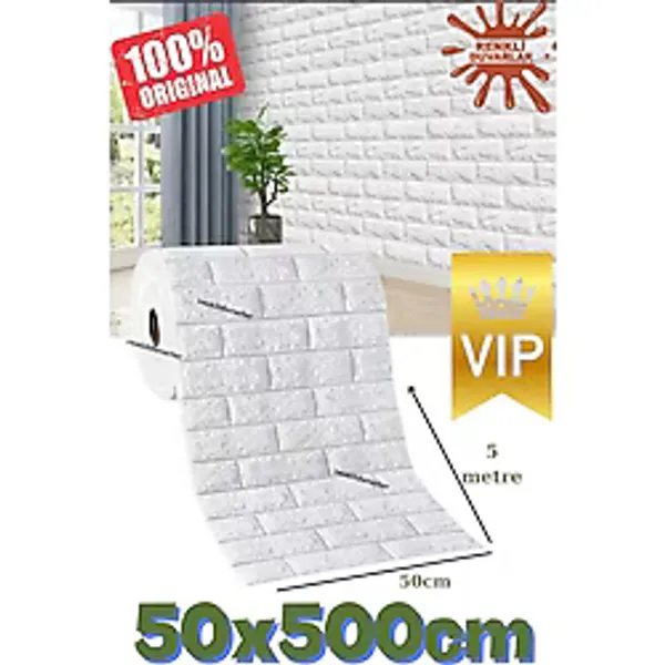 50Cmx500cm 2,5 M2 1 Adet Yapışkanlı Duvar Kağıdı Esnek Köpük Paneli Beyaz 3D Tuğla Desen Ev Ofis