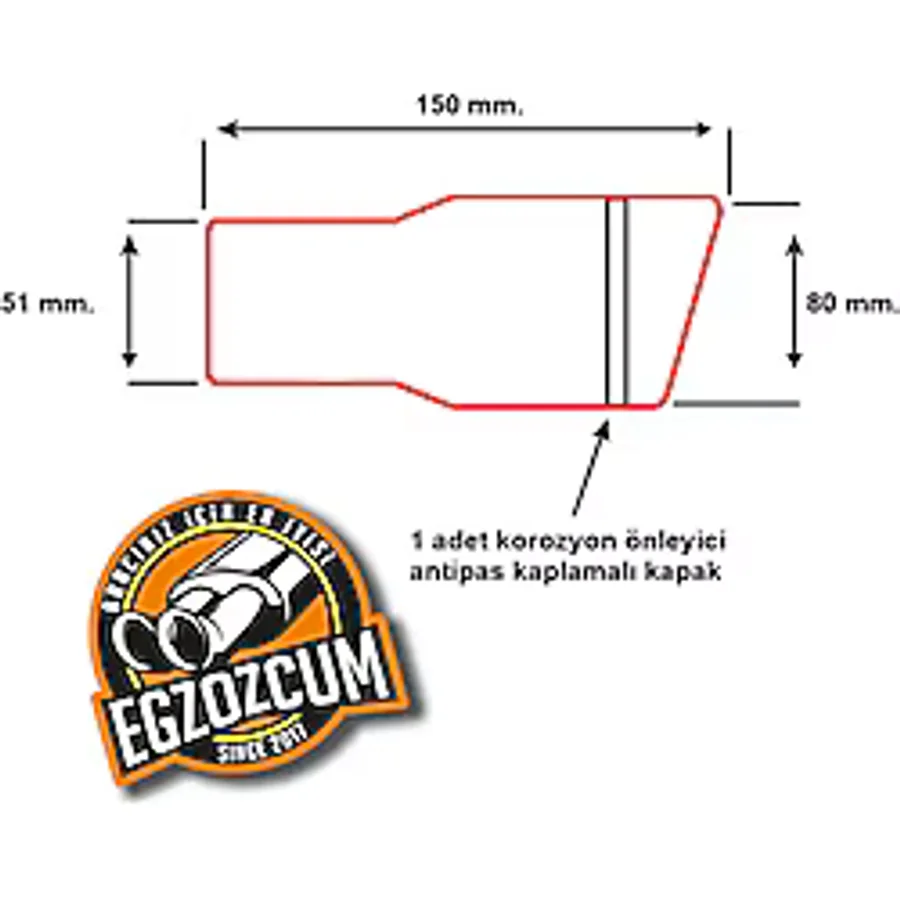 51 Mm. Antipas İç Kaplamalı Önü Kesik Yuvarlak Rüzgar Sesli Sök/Tak Vidalı Nikelaj Egzoz Eksoz Ucu