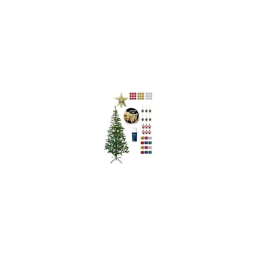55 Parça Yılbaşı Seti 180 Cm Yılbaşı Çam Ağacı + Eklemeli 10 Metre Led + Kar Spreyi + Ağaç Süsü Set