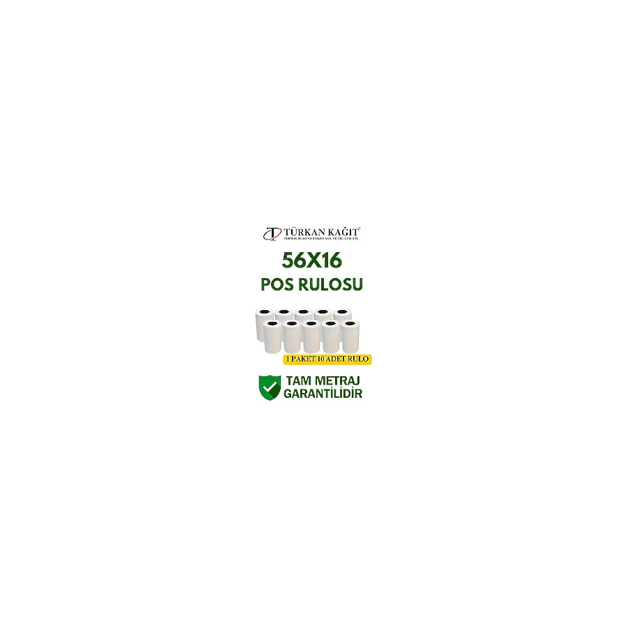 56X16 Termal Rulo Yazarkasa Pos Rulosu Pos Kağıdı 1 Paket 10 Adet Tam Metraj Garantili