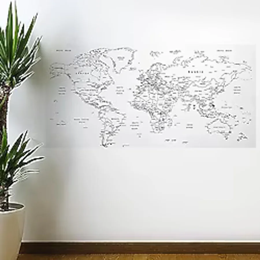 5Dm Yazılabilir Dünya Haritası Manyetik Duvar Stickerı 110 X 56 Cm
