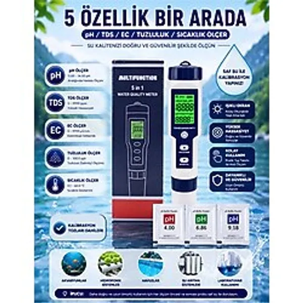 5in1 Dijital Ph/tds/ec/tuzluluk/sıcaklık Işıklı Test Cihazı - Diğer Ölçüm Cihazları