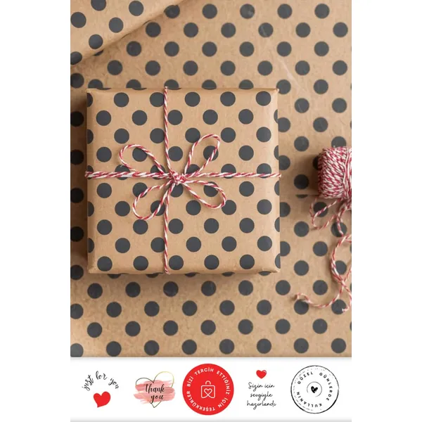 5li Paket Kağıdı, 35m Paket İpi ve 35 adet Stickerdan oluşan ambalaj seti Tek Ebat