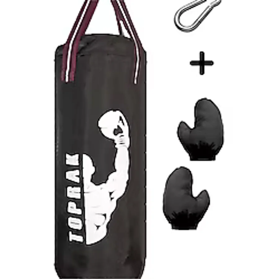 6-9 Yaş Boks Torbası 50Cm Çocuk Boks Torbası Eldiven+Karabina Hediyeli Siyah