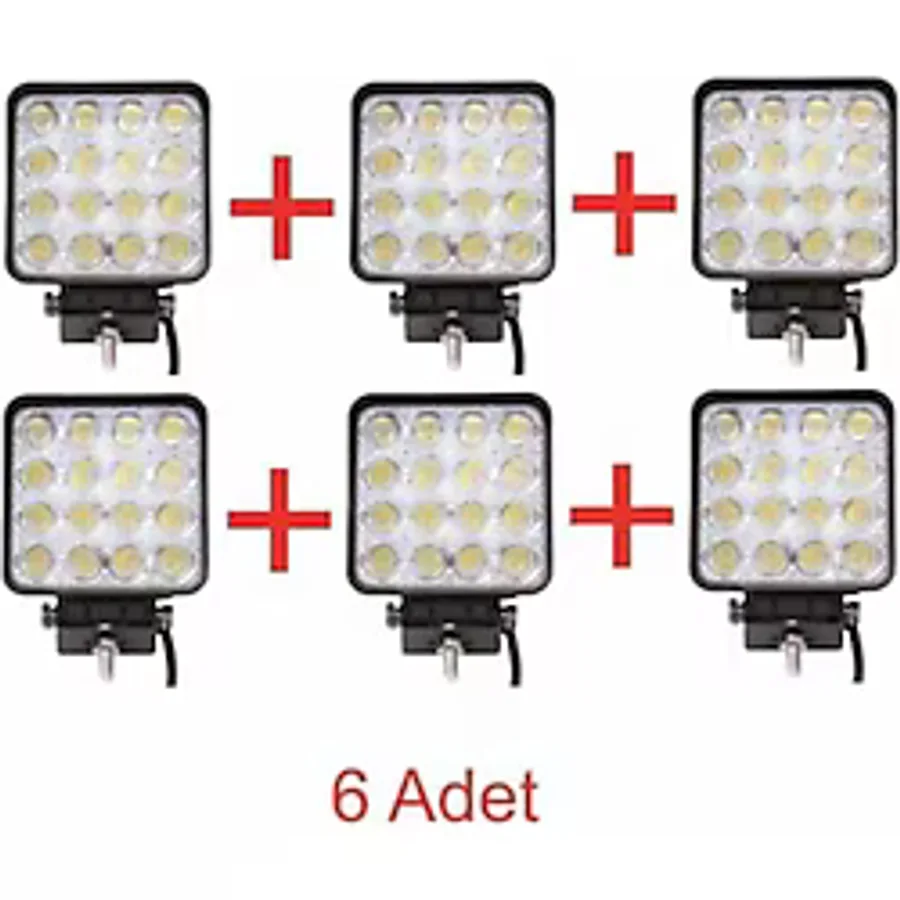 6 Adet 16 Led Kare Off Road Traktör Tir Kamyon Sis Fari Sis Lamba