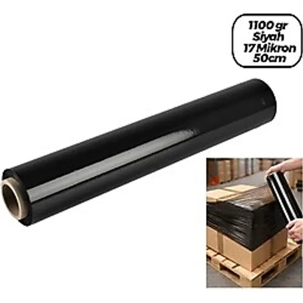 6 Adet Brüt:1100gr = Net Streç :600Gr Siyah Koli - Palet Streç Film 17 Mikron 50Cm (5477)