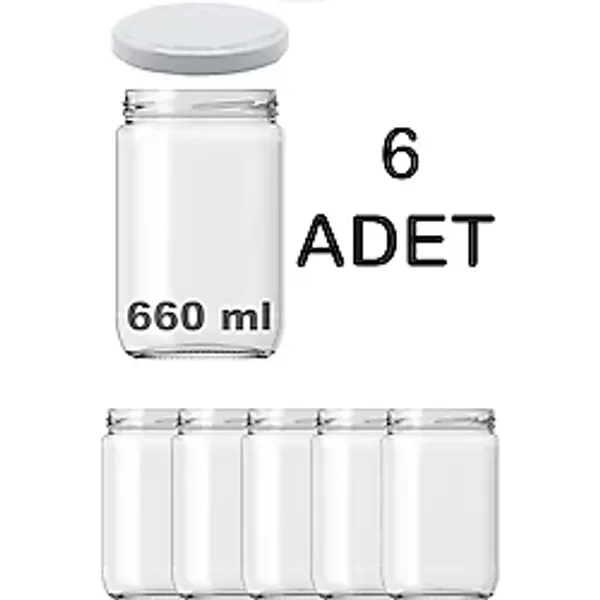 6 Adet Cam Şeffaf Metal Kapaklı Domates Konserve Reçel Kavanozu 660cc