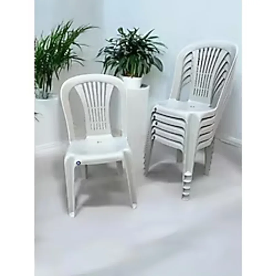 6 Adet Kolsuz Plastik Sandalye Bahçe Balkon ve Mutfak Sandalyesi Kırık Beyaz
