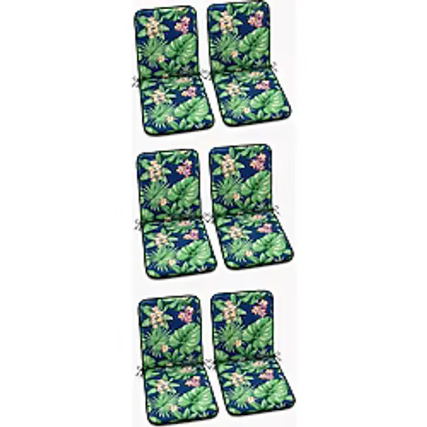 6 Adet Rattan Arkalıklı Sandalye Minderi (Kalınlık 4cm)-Tropikal Yeşil