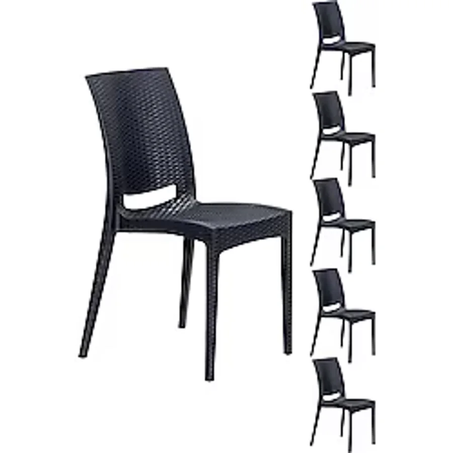 6 Adet Rattan Kolsuz Antrasit Sandalye Balkon Bahçe Teras Antrasit