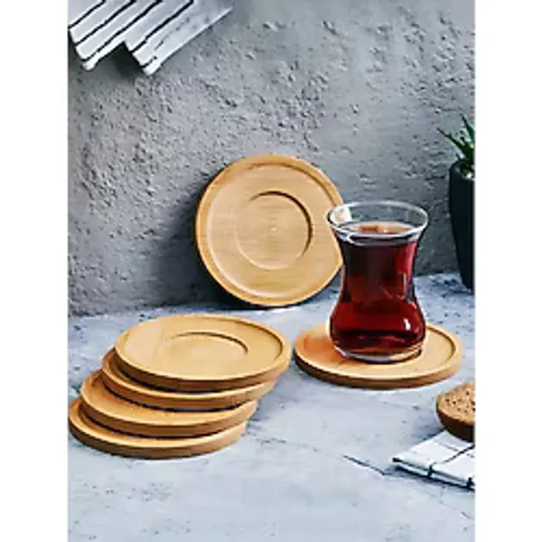 6 Adet Yuvarlak Bambu Çay Tabağı, Bardak Altlığı, Fincan Tabağı
