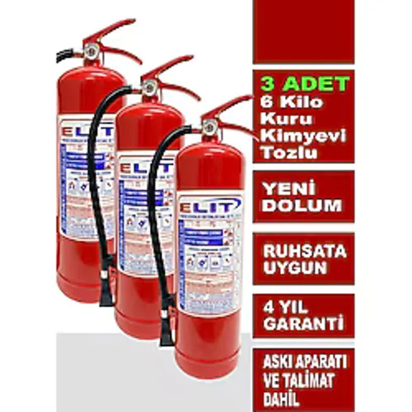 6 Kg Tozlu Yangın Söndürme Tüpü Askı Aparatı + Talimat Dahil Ruhsata Uygun 3'lü Paket