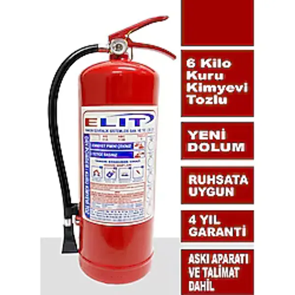6 Kg Tozlu Yangın Söndürme Tüpü Ruhsata Uygun Askı Aparatı + Talimat Dahil