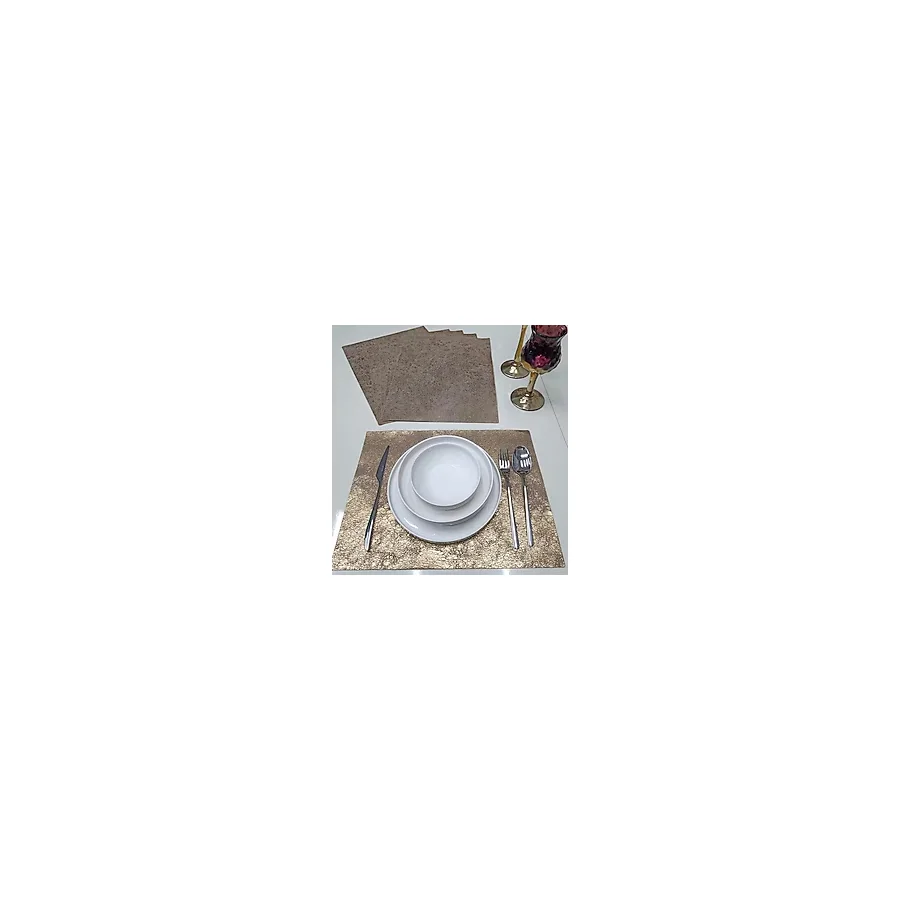 6 Kişilik Dikdörtgen Suni Deri Amerikan Servis Supla (PLACEMAT)/30 x 40 cm /6 Adet - Gold