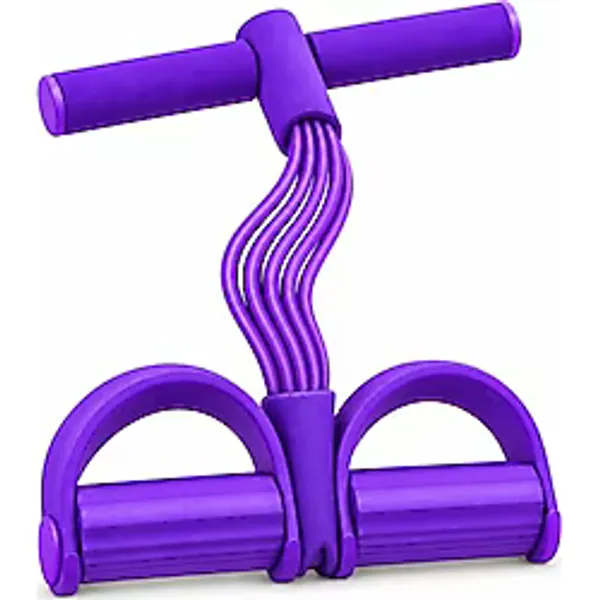 6 Lastikli Pedallı Egzersiz Aleti - Güçlü Direnç Lastikli Karın, Kol, Bacak ve Kalça Çalıştırıcı - Köpük Tutma Kollu Ev Tipi Fitness ve Pilates Egzersiz Aparatı - Mor