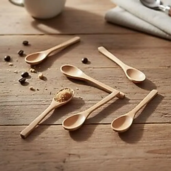 6'lı Doğal Ahşap Mini Servis Kaşığı Seti - 16CM Küçük Baharat, Kahve, Çay, Tatlı ve Bal Kaşığı Çizmez Dekoratif Ahşap Mutfak ve Masaüstü Aksesuarı Çok Amaçlı Kullanım - Çok Renkli