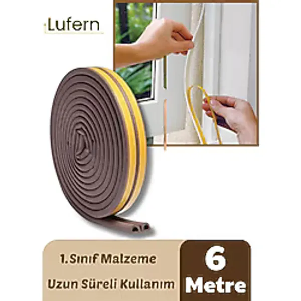 6 Metre Kahve Pvc Doğrama Kapı Pencere Soğuk Geçirmez Sızdırmaz İzolasyon Fitil Yapışkanlı 3x2=6 mt