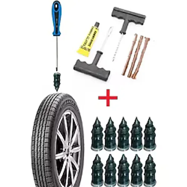 6 Parça Fitilli Lastik Tamir Kiti + 10'lu Kauçuk Tamir Vidası Seti - Otomobil, Motosiklet, Bisiklet
