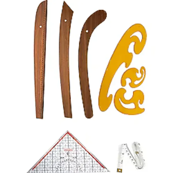 6 Parça Set 3'Lü Modelist Riga Cetvel Seti, Modelist Gönyesi, Pistole Cetvel Ve 150 Cm Mezura