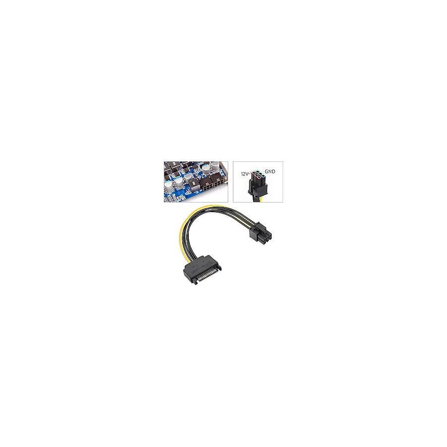 6 Pin - Sata 15 Pin Sata Güç Kablosu (Sata - 6 Pin PCIe) Grafik Ekran Kartı Power Kablosu