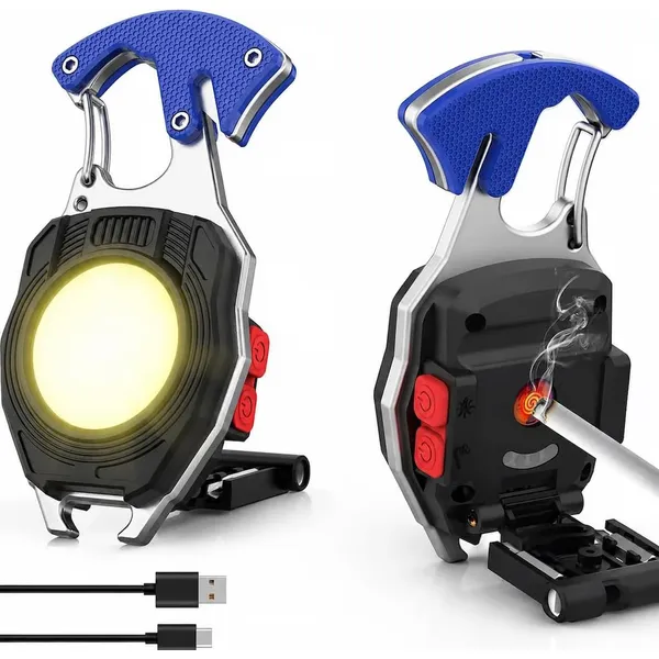 6'Sı 1 Arada Anahtarlık Fener, Cob Led Mini El Feneri, Type-C Şarjlı, 7 Aydınlatma Modu, Karabinalı Çok Amaçlı Kamp Feneri, Şişe Açacağı, Tornavida, İp Kesici, Mıknatıslı Acil Durum Feneri