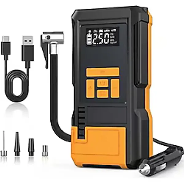 6000mAh Taşınabilir Hava Pompası - 150 PSI Dijital Kompresör, 12V Çakmaklık ve Şarjlı Kablosuz Lastik Şişirme Pompası (Araç, Motosiklet, Bisiklet)