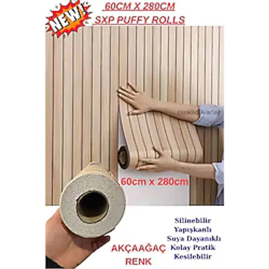 60Cm X 280Cm 1 Adet Kendinden Yapışkanlı Krem Lambiri Desenli Duvar Paneli Kağıdı Yg002