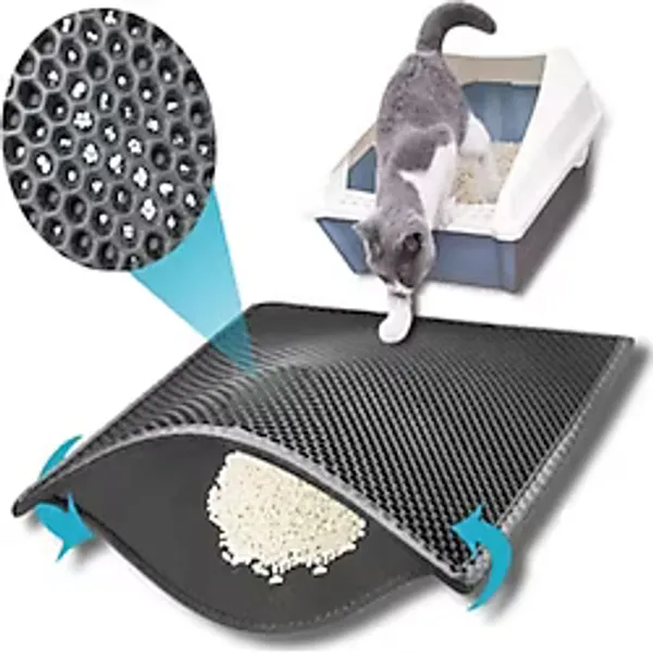 60X42 Cm Elekli Kedi Tuvalet Önü Paspası Kedi Paspası Siyah
