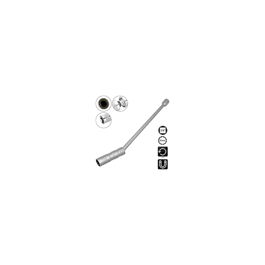 6562 Mafsallı Mıknatıslı 12 Köşe 3/8" Uzun Buji Lokma 16 Mm