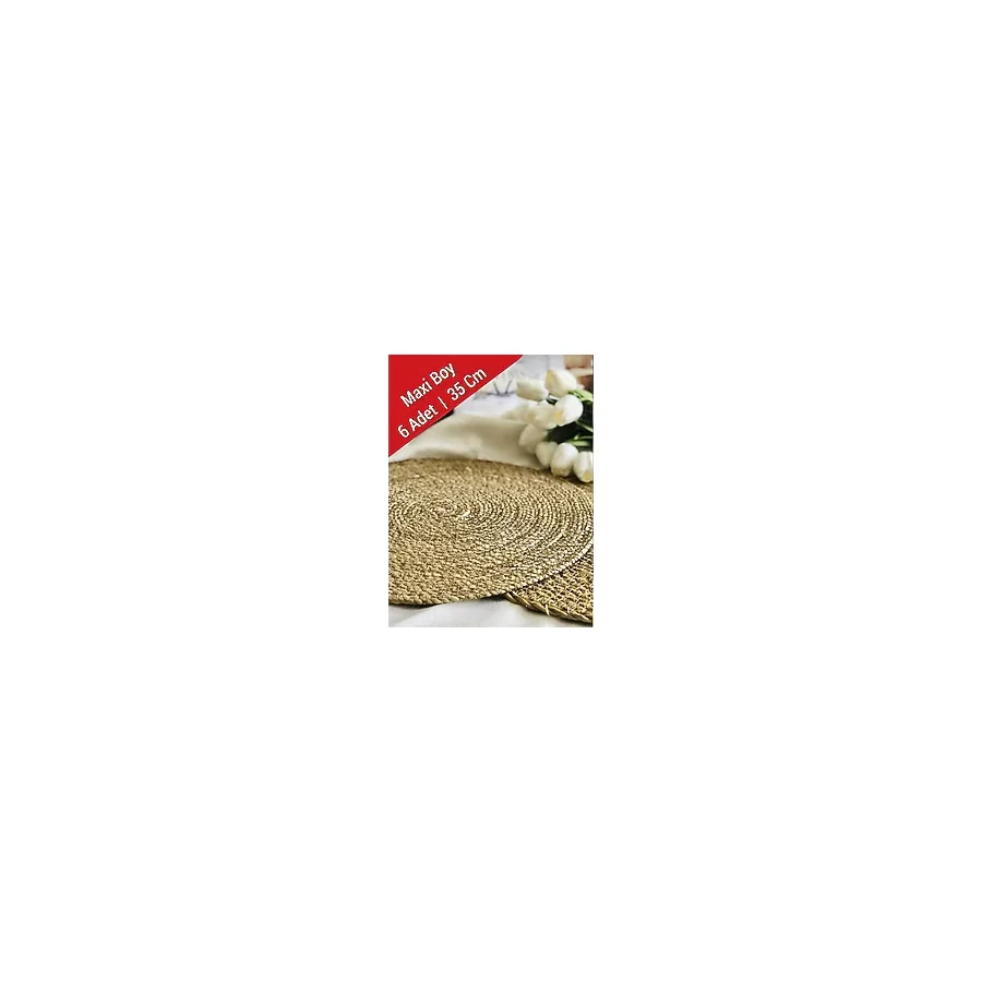 6lı Maxi Boy 35 cm Hasır Supla Örgü Amerikan Servis Tabak Tava Tencere Altlığı Bambu Servis Sunum - 35 x 35 cm