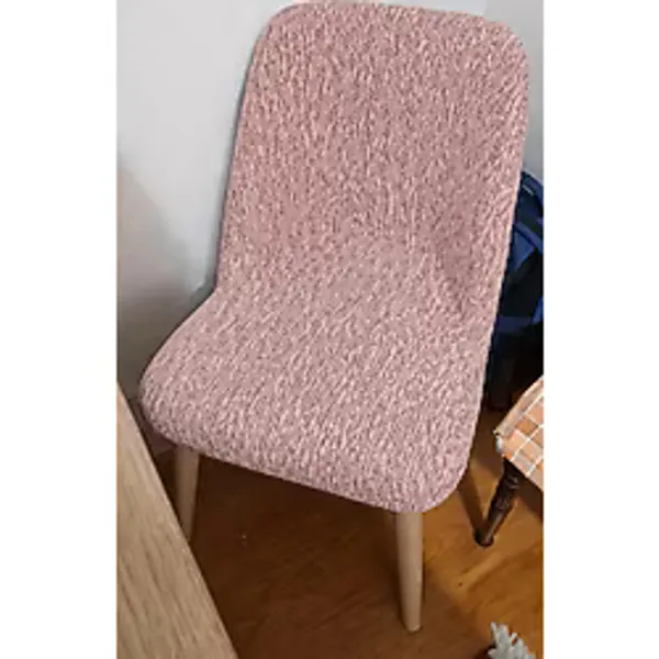 6LI SET Jakarlı Sandalye Kılıfı (Yaslanma Yeri Oval)-Özel Kesim-Pudra