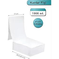 6x17 Kantar Fişi 2 Nüsha 1000 Adet , Beyaz Otokopili Sürekli Form 6''x17 Cm