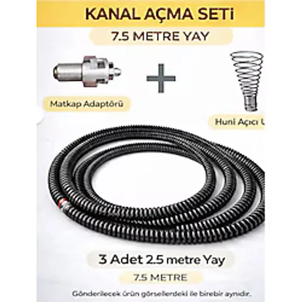 7.5 Metre Yaylı Gider Açma Teli 3x2.5 Mt Matkap Aparatlı Lavabo & Mutfak Gider Açıcı