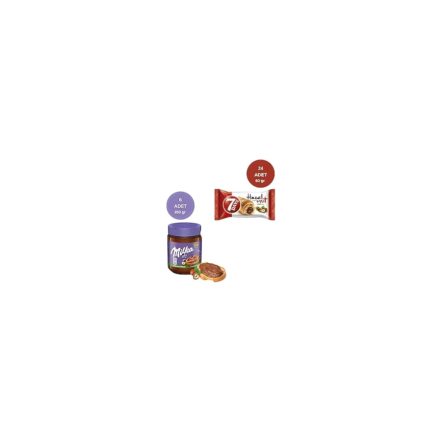 7 Days Kakaolu Fındık Kremalı Kruvasan 60GR 24 Adet + Milka Sürülebilir Çikolata Kakaolu Fındık Ezmesi 6 Adet - 350 gr