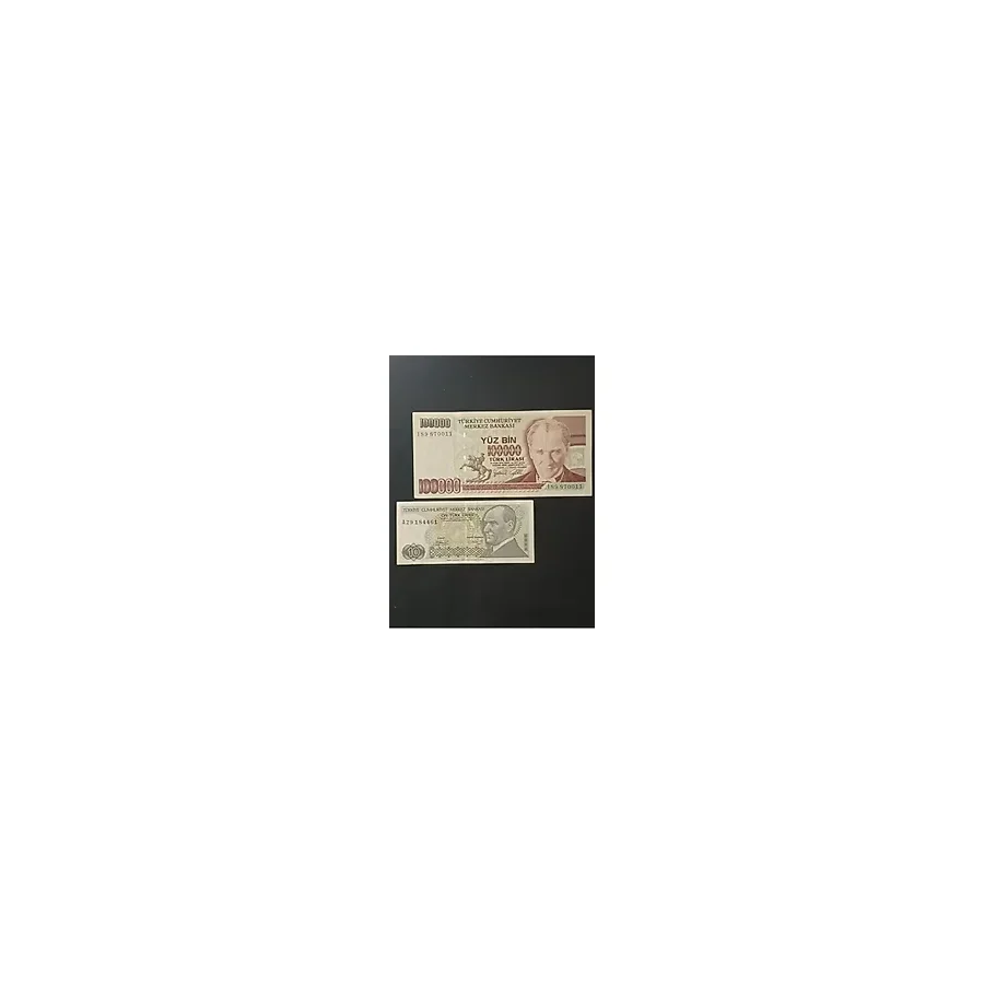 7. Emisyon 100.000 Ve 10 Türk Lirası. Eski Koleksiyon Kağıt Para.