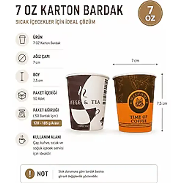 7 Oz Karton Bardak 50 Adet - Kullan At Çay Ve Kahve Bardağı