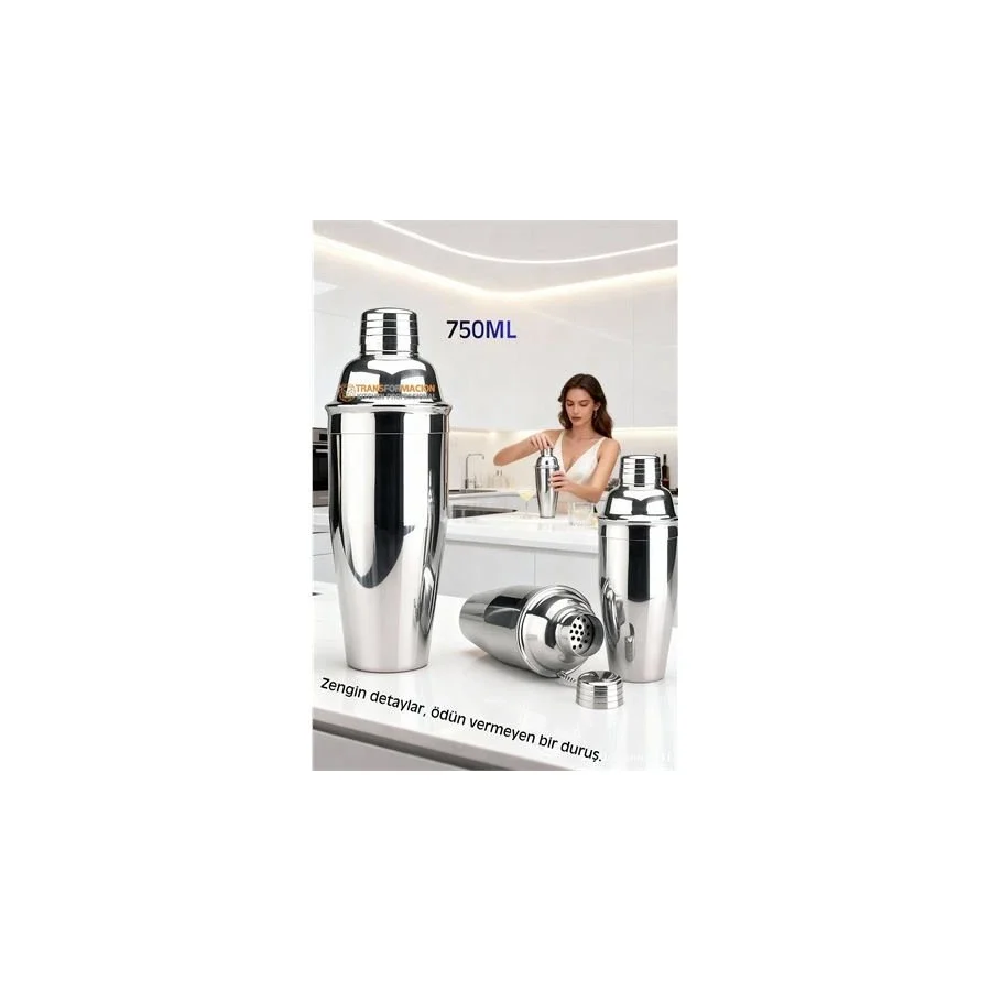 750 Ml Inox Shaker - Kokteyl Karıştırma Kabı Süzgeçli Bar Shaker Paslanmaz Çelik