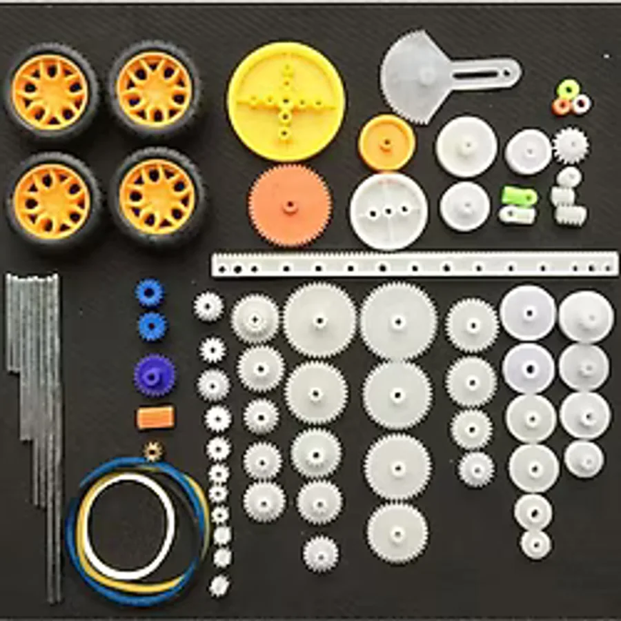 78 Parça Plastik Dişli Seti Tekerlek Çark Mil Lastik Kremayer RC Oyuncak Robot Araba Motor Aksesuar