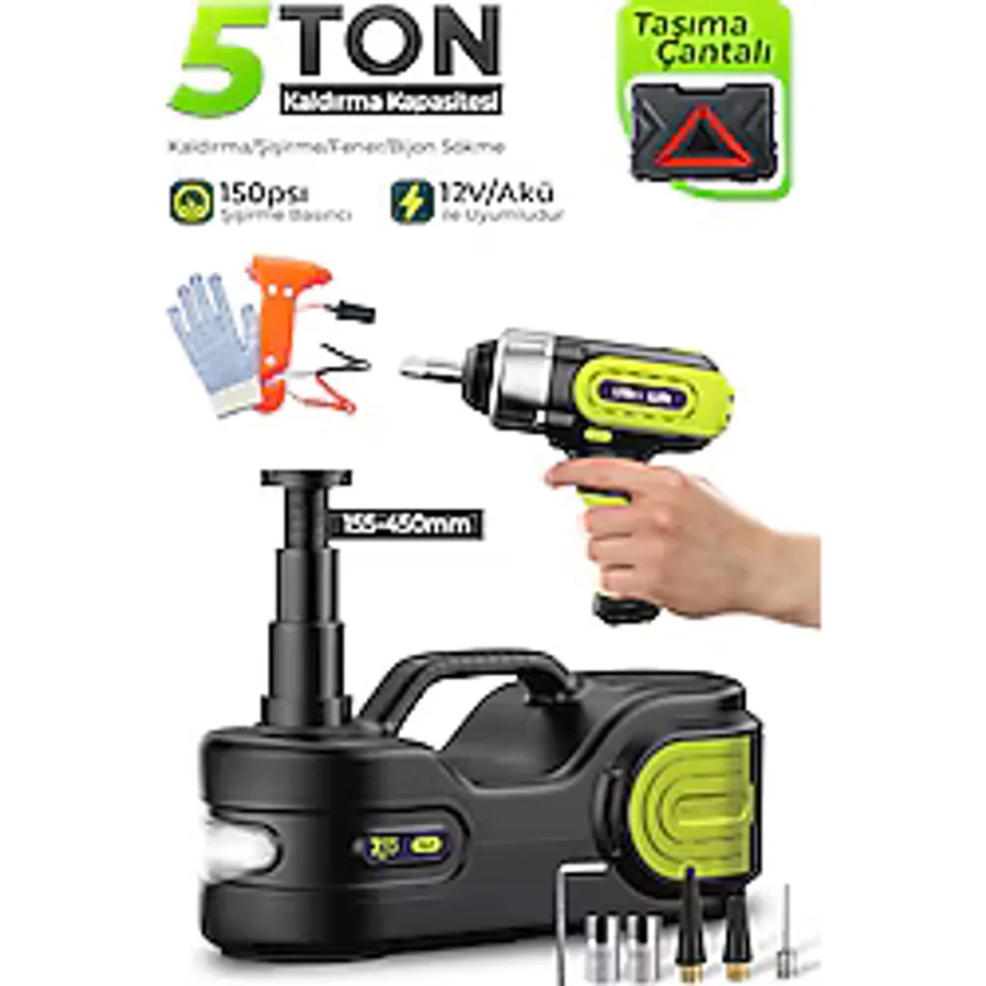 7GO 5 Ton 4in1 Profesyonel Elektrikli Hidrolik Kriko Seti - 12V Ultra Lift Kaldırma + Dijital Kompre