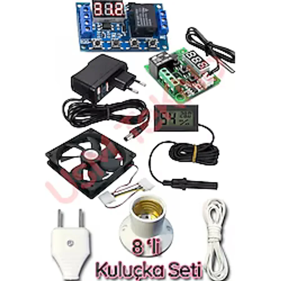 8 Li Set Kuluçka makinesi Termostadı,Zaman Modülü ,Kuluçka Fanı, Kuluçka Nem Ölçer, Adaptör