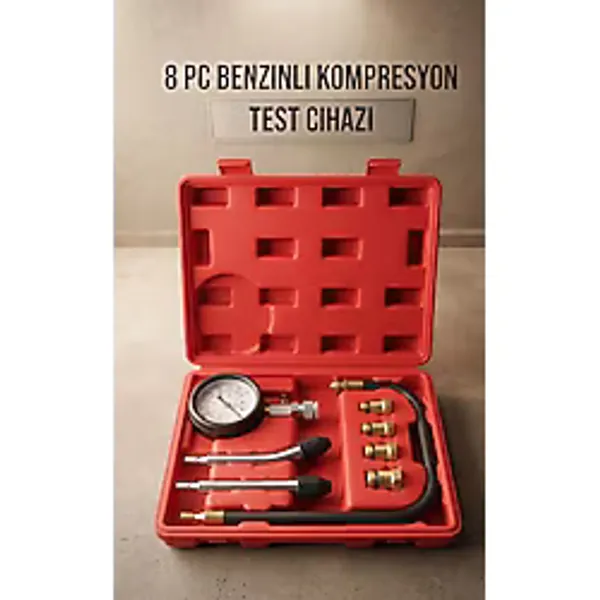 8 Parça Motor Kompresyon Test Cihazı Benzinli Araç Kompresyon Ölçüm Seti - Test Cihazları