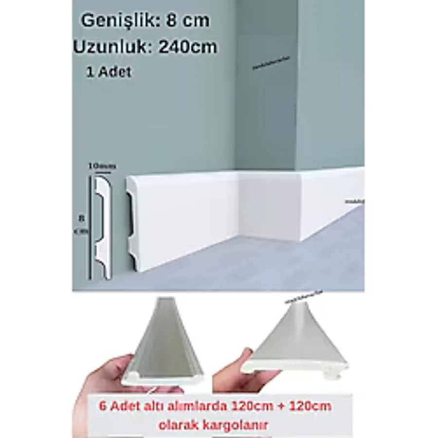 8cmx240cm Munut PVC Süpürgelik Suya Neme Dayanıklı PVC Parke Seramik Salon Mutfak Süpürgeliği