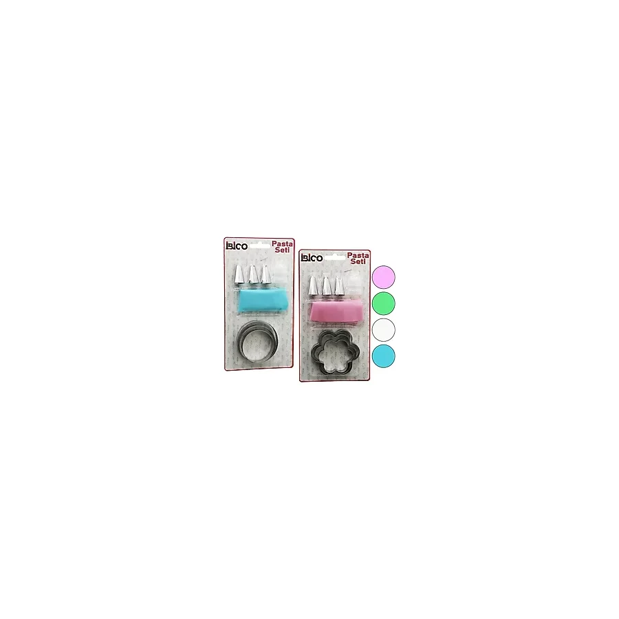 8pcs Pasta Süsleme Seti - 3-Kurabiye Kalıp=yuvarlak - Çiçek 1-Krema Torbası - 3-Metal+1-Pls.uç (5224)
