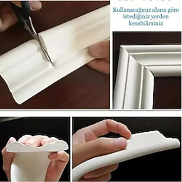 8X110 cm Beyaz Esnek Duvar Çıtası Dekoratif Yapışkanlı Çerçeve Süpürgelik